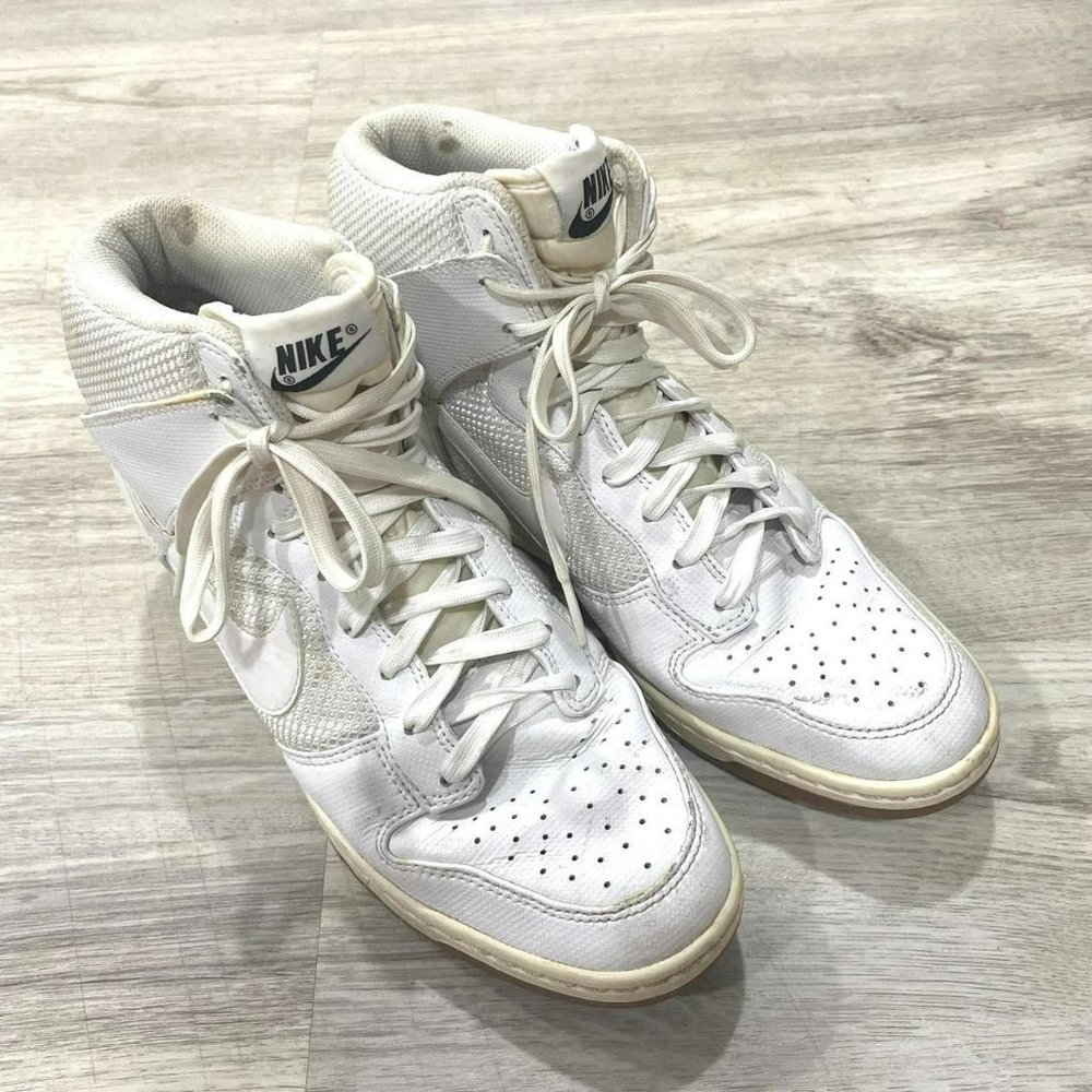 Nike Dunk Sky Hi Mesh Hidden Wedge Heel Gum Sole High White Beige Leather